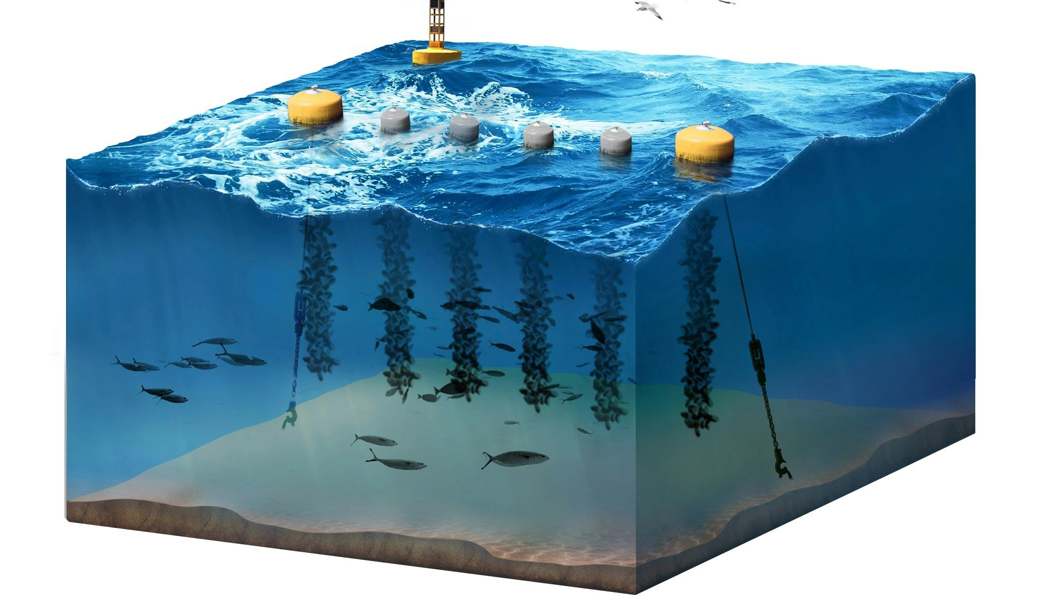 3d isolated illustration section storm sea with big waves on white background