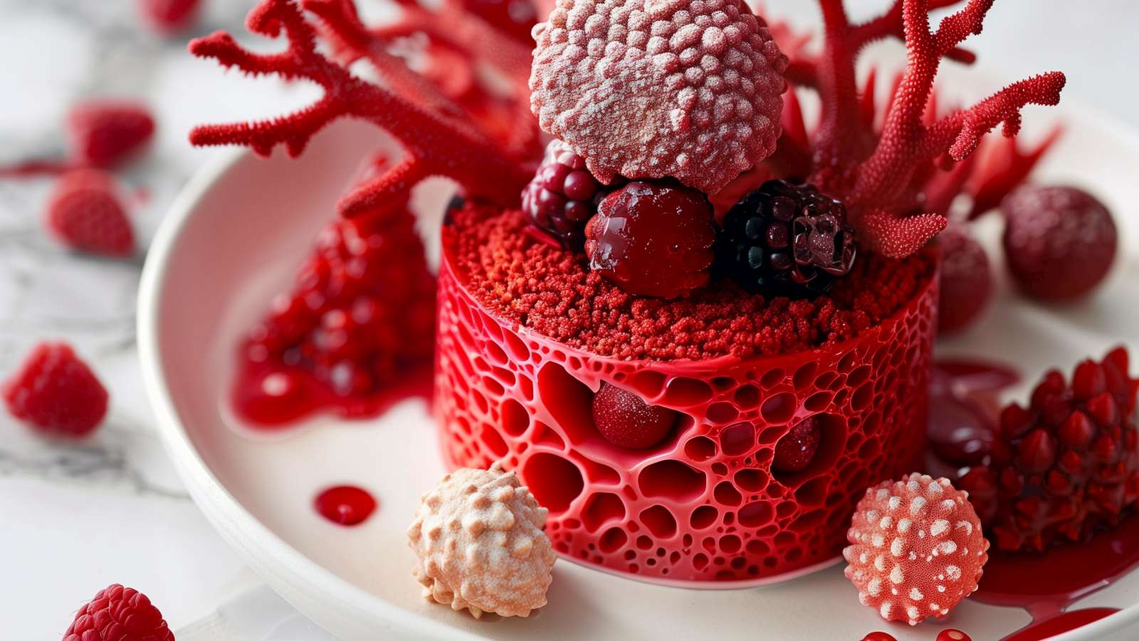 AI voor inspiratie: Combinatie van gebak en koraal. Fotocredit: Food by Design